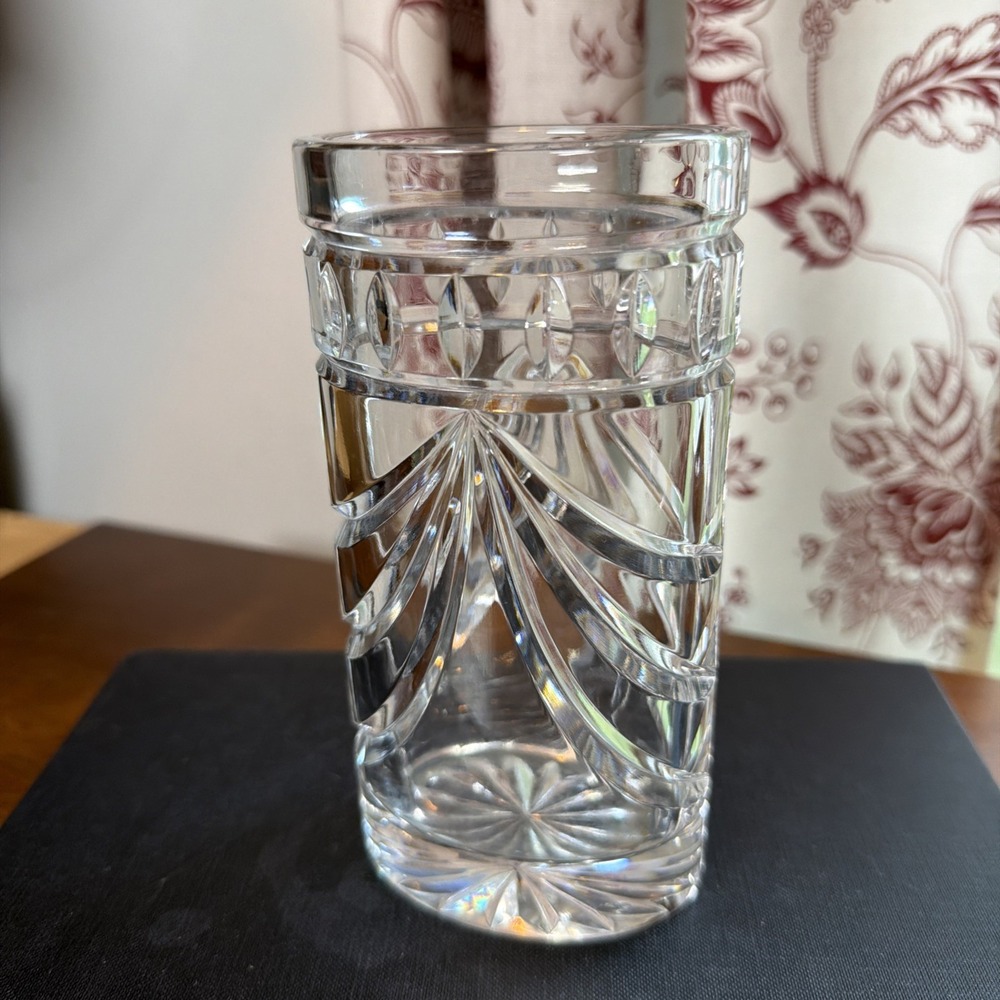 Vintage Waterford Crystal Overture Fan Cut Oval Vase Starburst Base 6'' Retired
